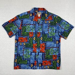 Blue Hawaii Hawaiian Shirt Mens 2XL Blue Floral Pineapples Vintage Patchwork